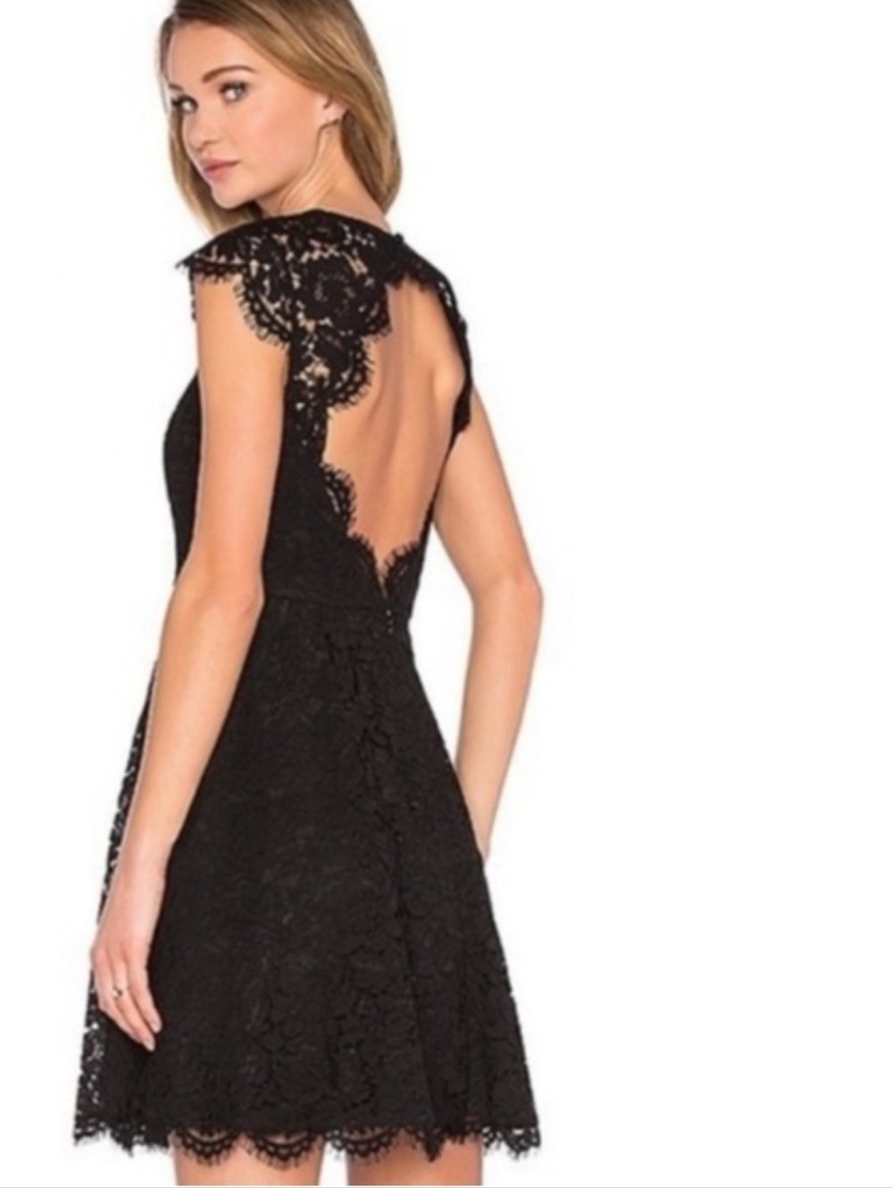 Kate Spade Rose Lace Glam Black Backless Mini Dress